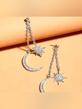 $8 Each Or Bundle 5/$20 Sterling-Style Silver Moon & Star Drop Earrings